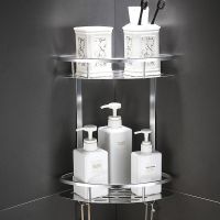 免打孔浴室卫生间厕置物架三角架洗手间厨房太空铝挂件收纳|免打孔安装款 大包边自由高度三角双层