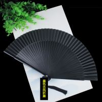 舞蹈扇扇子折扇中古典古风折扇女夏季折叠扇古装日式小复古布C8|纯黑色古风扇子