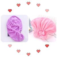 干发帽子束发带吸水加厚绒可爱干发巾浴帽女O7|圆形帽粉色1个+长形帽紫色1个