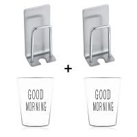 304不锈钢电动牙刷置物架浴室免打孔墙上收纳架卫生间套装N7|牙刷架+天然树脂网红杯【2个装】