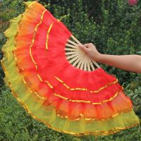 舞蹈扇子广场跳舞扇成人扭加大5层纱扇跳舞年会演出表演道具M0|4层大红+外黄