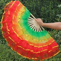 舞蹈扇子广场跳舞扇成人扭加大5层纱扇跳舞年会演出表演道具M0|4层绿+黄+大红