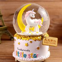 创意生日礼物女生水晶球音乐八音盒浪漫情人节送同学闺蜜儿童L4|大号月亮款086（飘雪闪灯） 精美包装+贺卡小礼物