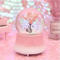 创意彩灯飘天空之城玻璃音乐水晶球八音盒送男女生日礼品E9|大号粉（自动飘雪彩灯音乐）