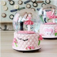 创意彩灯飘天空之城玻璃音乐水晶球八音盒送男女生日礼品E9|中号献花款（彩灯音乐手摇飘雪）