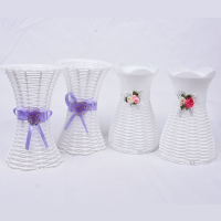 仿藤编小花篮鲜花假花仿真花插花花瓶塑料彩色摆件装饰干K1|白色5白色混合4个 中