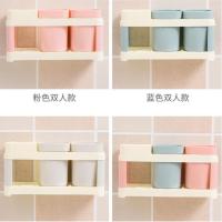 牙刷架家用洗漱套装创意牙刷杯刷牙杯无痕贴牙刷架套装Q0|蓝色双杯