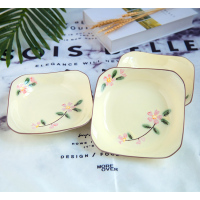 盘子8英寸菜盘创意中式饭盘家用不规则餐盘可微波炉盘子4个装S5|十里飘香8英寸盘米黄4个装