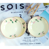 盘子8英寸菜盘创意中式饭盘家用不规则餐盘可微波炉盘子4个装S5|十里飘香9英寸荷口果盘米黄4个装