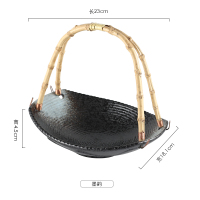 特色网红小吃盘子创意日式艺术篮子餐厅寿司店餐具摆盘水果盘S2|螺纹吊盘（墨韵）