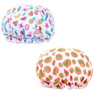 双层加厚防水印花女款浴帽厨房用帽子防油头套洗头洗澡浴帽Q4|水果+黄桃 26*26