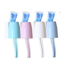 吸壁式牙刷架套装壁挂三人牙具座单人刷牙杯牙刷盒X5|粉+蓝+绿+米（4个） 牙膏筒+