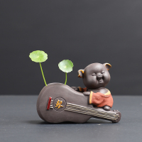 创意禅意小和尚水培花器摆件铜钱草茶道办公桌面花钵T3|彩砂猪花器琴 小