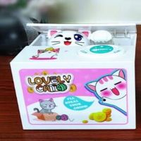 网红偷钱猫存钱罐储蓄罐圣诞节儿童抖音创意生日礼物男女防摔Y4|【刻字款】偷钱-呆萌猫咪白色 送电池贴纸