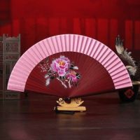 扇子折扇买二送一中古风古典舞蹈女扇古装日式夏季折叠扇J9|手绘款红底黑叶牡丹