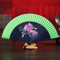 扇子折扇买二送一中古风古典舞蹈女扇古装日式夏季折叠扇J9|手绘款绿布牡丹