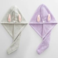 兔耳朵干发帽吸水速干毛巾擦长头发洗头帽浴帽干发毛巾成人女学生R7|浅绿+浅紫（两条装）