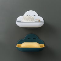 家居卫生间用品用具厕所肥皂盒洗手浴室置物架壁挂收纳免打孔大全|【白色】+【深蓝】