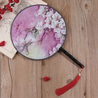 24双面舞蹈团扇大号宫扇圆扇子汉服cos表演出道具女扇子扇风夏S8|粉粉