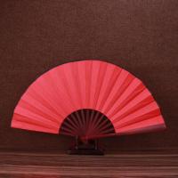 中10寸丝绸大绢扇子古风折扇雕刻手工艺礼品复古典男折叠扇竹C6|纯红