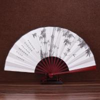 中10寸丝绸大绢扇子古风折扇雕刻手工艺礼品复古典男折叠扇竹C6|清风竹意（白）
