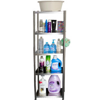 不锈钢卫生间置物架落地式浴室夹缝收纳架厕所多层洗漱品架子D7|五层【不带围栏】