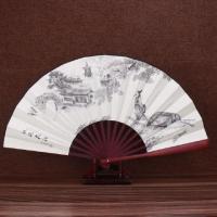 中10寸丝绸大绢扇子古风折扇雕刻手工艺礼品复古典男折叠扇竹C6|枫桥夜泊（白）