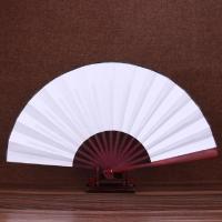 中10寸丝绸大绢扇子古风折扇雕刻手工艺礼品复古典男折叠扇竹C6|纯白