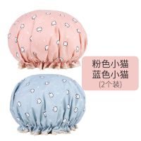 双层加厚防水浴帽洗澡头发罩淋浴头套帽沐浴发套防油烟发帽|粉色小猫+蓝色小猫