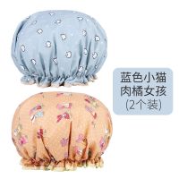 双层加厚防水浴帽洗澡头发罩淋浴头套帽沐浴发套防油烟发帽|蓝色小猫+肉橘女孩