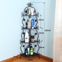 浴室置物架铁艺落地卫生间沐浴露收纳卫浴三角置物架|四层古铜色【加粗加高可放大瓶沐浴露】