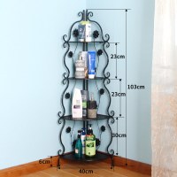 浴室置物架铁艺落地卫生间沐浴露收纳卫浴三角置物架|四层黑色【加粗加高可放大瓶沐浴露】