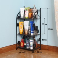 浴室置物架铁艺落地卫生间沐浴露收纳卫浴三角置物架|三层黑色【标准版】长方形款