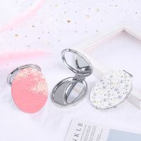 pu便携随身小镜子双面折叠美妆化妆镜可爱方形圆形镜T7|2个椭圆随机