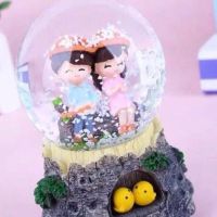 创意水晶球独角兽款音乐盒送男女朋友闺蜜儿童女孩子生日礼物女生E5|中号坐着彩灯+音乐 彩纸包装送小本册