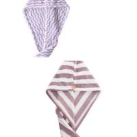 干发帽加厚吸水速干双层比纯棉柔软可爱浴帽洗澡包头巾成人女日韩C6|紫色条纹➕紫水波纹两条装