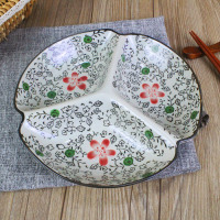 日式分格快餐菜盘子干果水果盘 创意家用大人餐盘K0|8.5英寸三格盘大红花