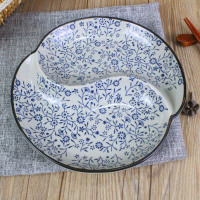 日式分格快餐菜盘子干果水果盘 创意家用大人餐盘K0|8.5英寸二格盘吉祥花