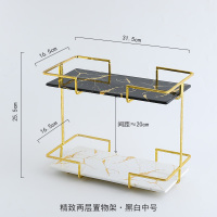浴室厕所卫生间梳化妆用品洗手脸洗漱台面置物架大理石桌面G0|中号双层黑白金纹