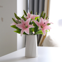 北欧满干花带花瓶创意客厅插花白瓷花器餐桌花瓶摆件F3|朝露+6枝粉色百合花【套装】