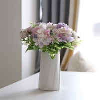 北欧满干花带花瓶创意客厅插花白瓷花器餐桌花瓶摆件F3|朝露+2束浅紫7叉玫瑰【套装】