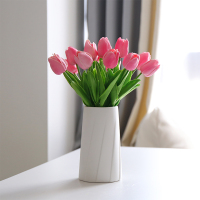 北欧满干花带花瓶创意客厅插花白瓷花器餐桌花瓶摆件F3|朝露+15枝粉色郁金香【套装】