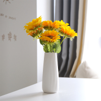 北欧满干花带花瓶创意客厅插花白瓷花器餐桌花瓶摆件F3|长林+6枝黄色单头向日葵花【套装】