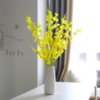 北欧满干花带花瓶创意客厅插花白瓷花器餐桌花瓶摆件F3|长林+4枝黄色跳舞兰【套装】