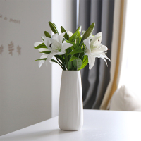 北欧满干花带花瓶创意客厅插花白瓷花器餐桌花瓶摆件F3|长林+5枝白色百合花【套装】