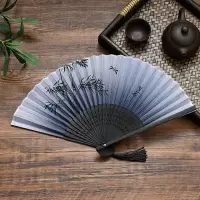 古风折叠扇男女夏季和风舞蹈折叠扇子折扇中D3|墨竹 有扇袋