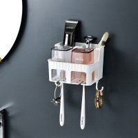 卫生间免打孔壁挂牙刷牙膏置物架刷牙杯挂墙式收纳架挤牙膏M4|两口款
