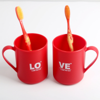 创意婚庆用品套装牙杯结婚刷牙杯子红色塑料牙缸一对A5|红色LOVE对杯+红牙刷一对