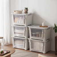 前开式收纳箱衣服整理箱侧开透明储物塑料儿童玩具翻盖收纳储物盒