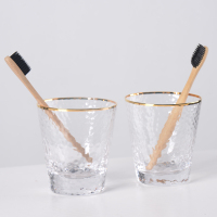 日式ins描金口锤纹网红玻璃北欧刷牙牙缸带托盘Q5|1对杯子